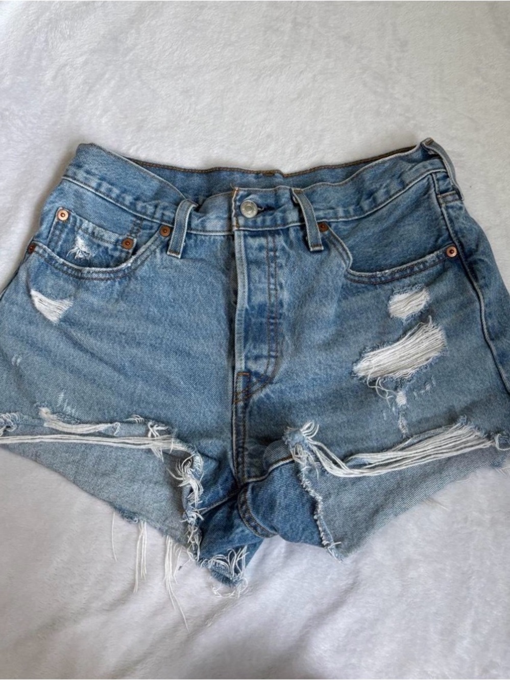 Levi’s 501 Denim Distressed High-Rise Women's Shorts - Light Blue